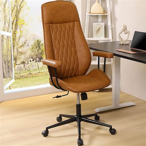 Leather Office Chair Brown Desk Chair High Back Computer Chair with Removable Armrest, Ergonomic. . Dictac leather office chair